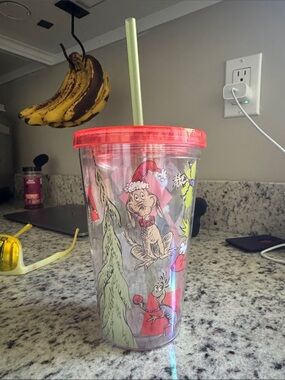 Dr. Seuss Clear Grinch Tumbler with Red Lid and Light Green Straw